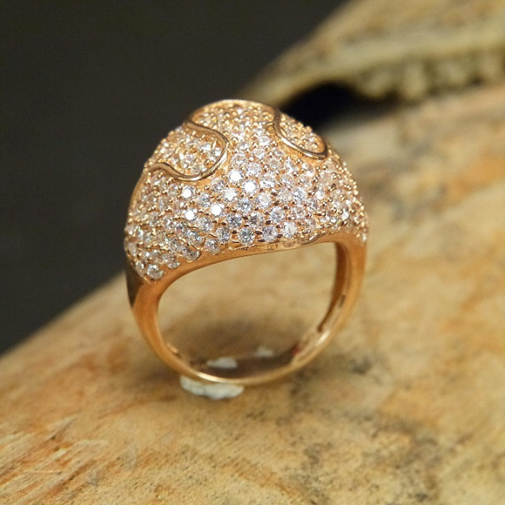 auffälliger Silberring vergoldet mit Zirkonia Größe 55 (Ø ca. 17,5 mm)