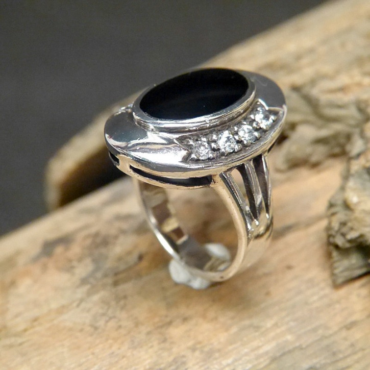 massiver Silberring mit Onix W 16,9