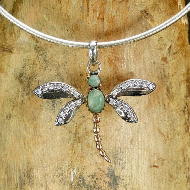 Silberanhänger Libelle mit Chrysopras