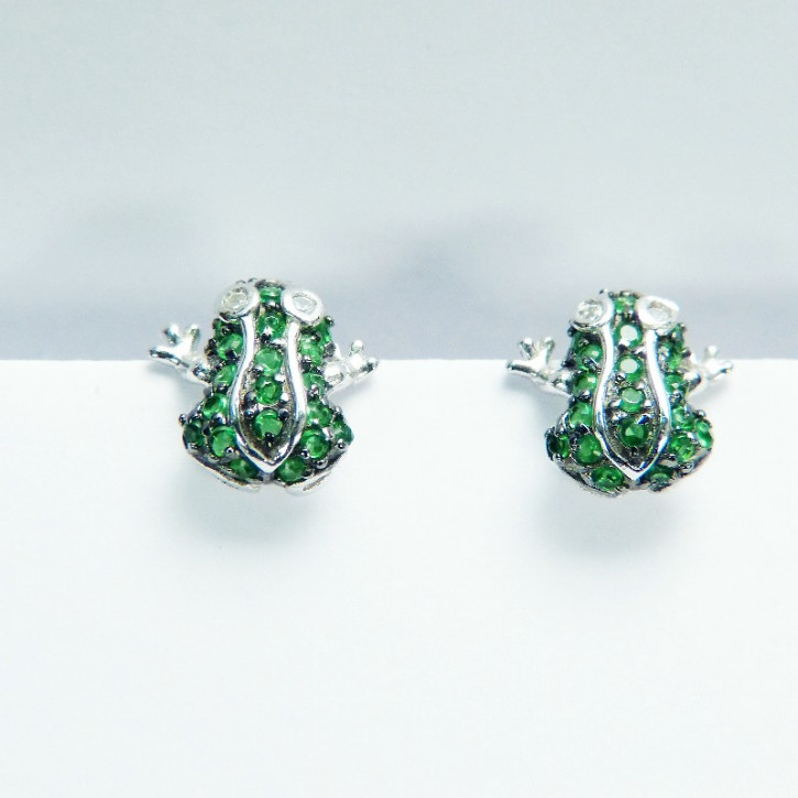 "Frosch" Ohrstecker mit grünen Zirkonia