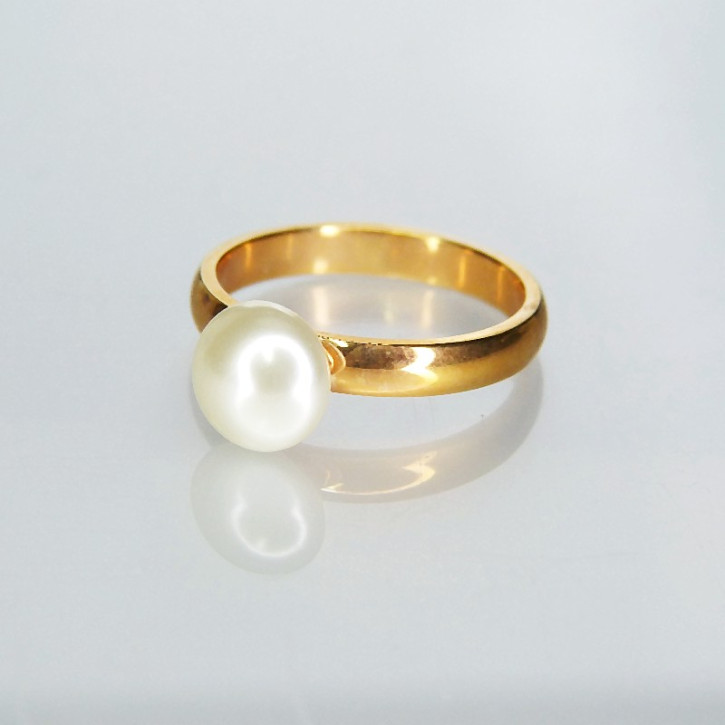 Edelstahlring mit "Perle" Größe 54 (Ø ca. 17,2 mm) / Rosè Vergoldet