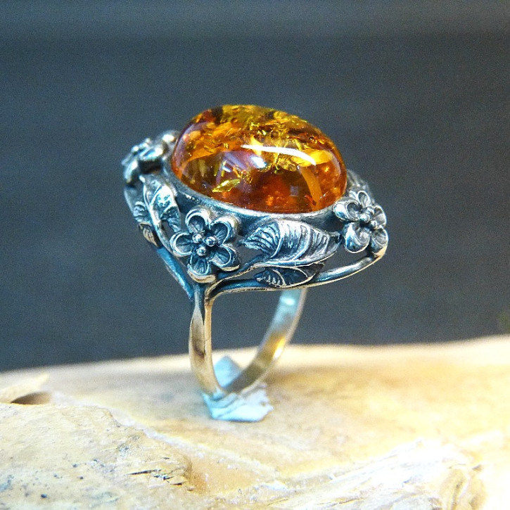 Silberring mit Bernstein Größe 59 (Ø ca. 18,8 mm)