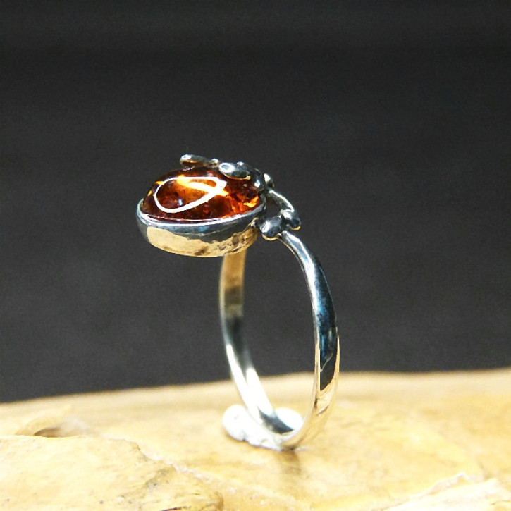 zarter Silberring mit Bernstein Größe 51 (Ø ca. 16,3 mm)