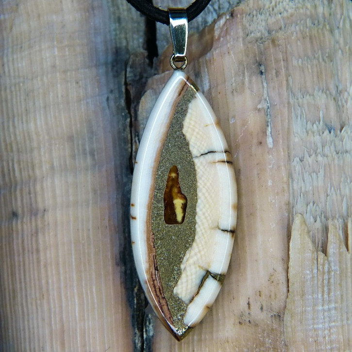 schlanker Mammut-Anhänger mit Bernstein