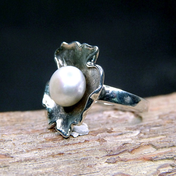 Silberring mit Perle W55/56