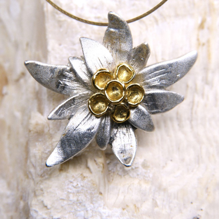 Brosche/Anhänger Edelweiß aus Silber