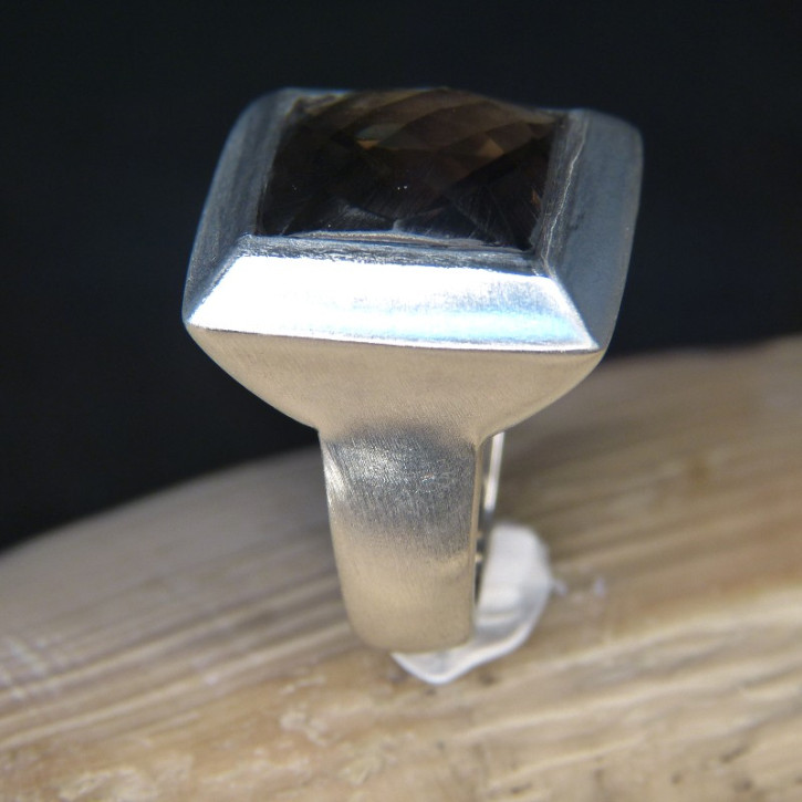 Silberring mattiert mit Rauchtopas W17,5