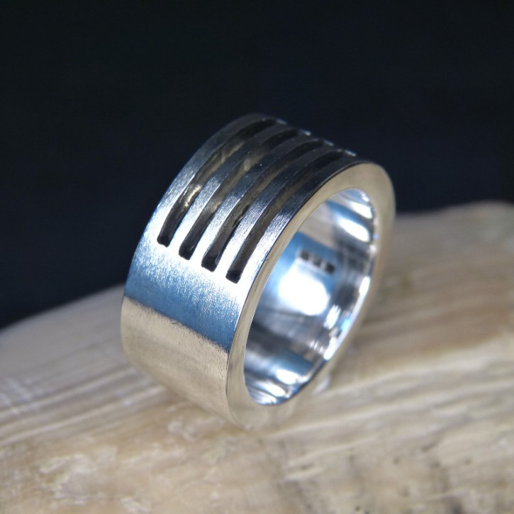 schwerer Silberring gerillt Marke D'oz W21