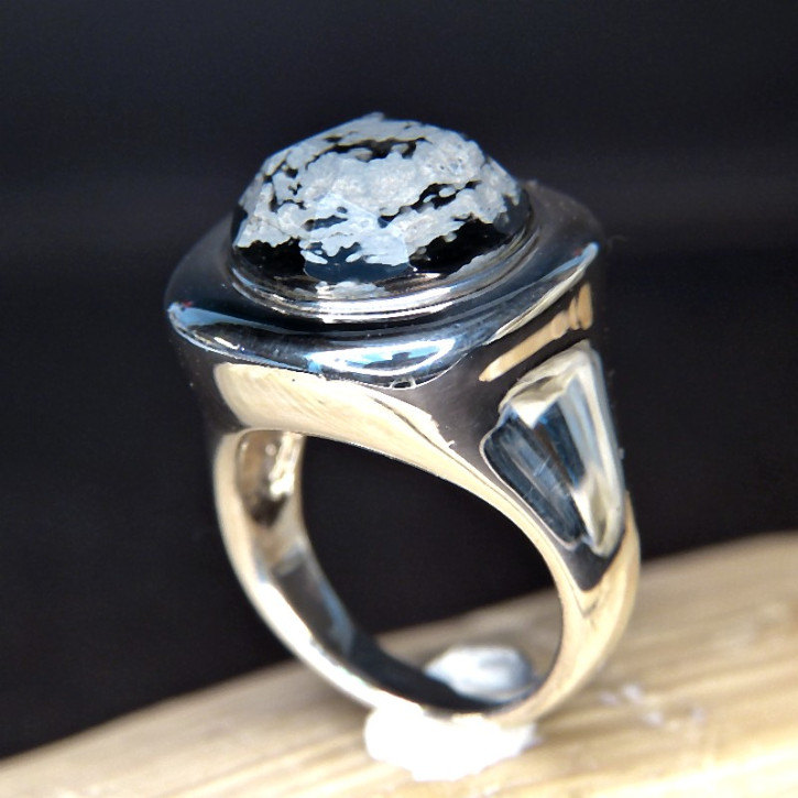 schwerer Silberring mit Obsedian W19,1