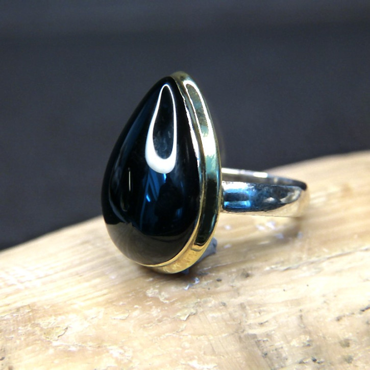 Silberring teilvergoldet mit Onyx W17,5