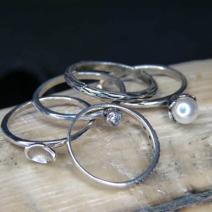 5 Silberringe im Set W18,1