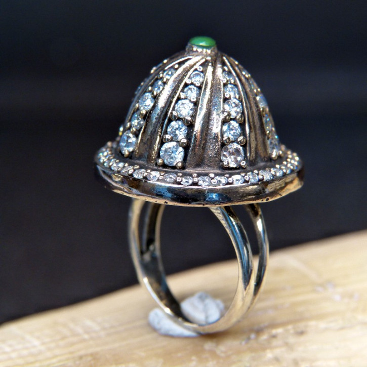 auffälliger Silberring teilvergoldet mit Smaragd W17,2