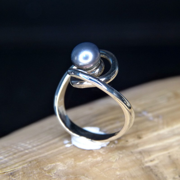 Silberring mit grauer Süßwasserperle W17 bis 18,5