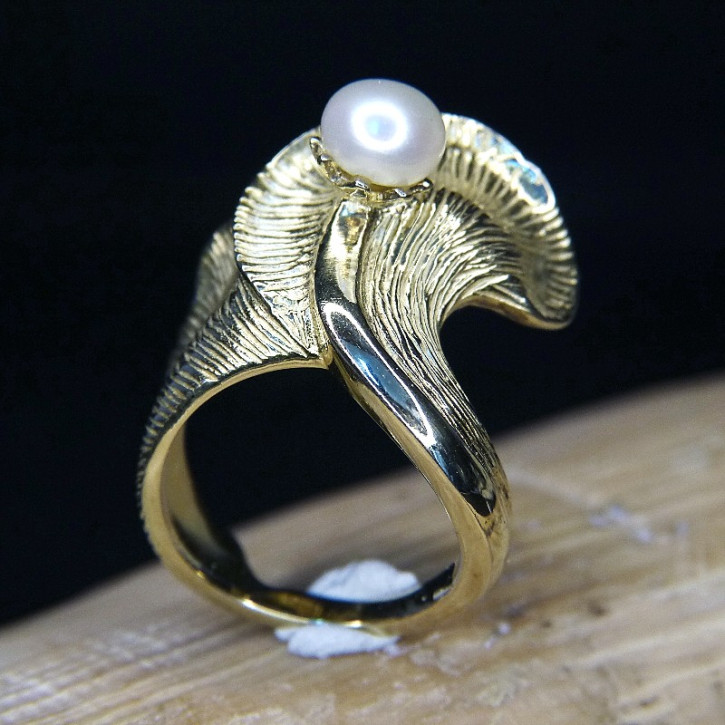 Silberring vergoldet mit Perle W17,2