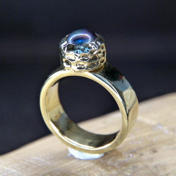 Silberring vergoldet mit Perle Größe 55 (Ø ca. 17,5 mm) / Zuchtperle grau