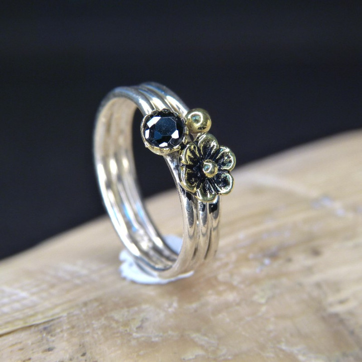 Silberring mit Teilvergoldung, Perle oder Granat Größe 56 (Ø ca. 17,8 mm) / Granat