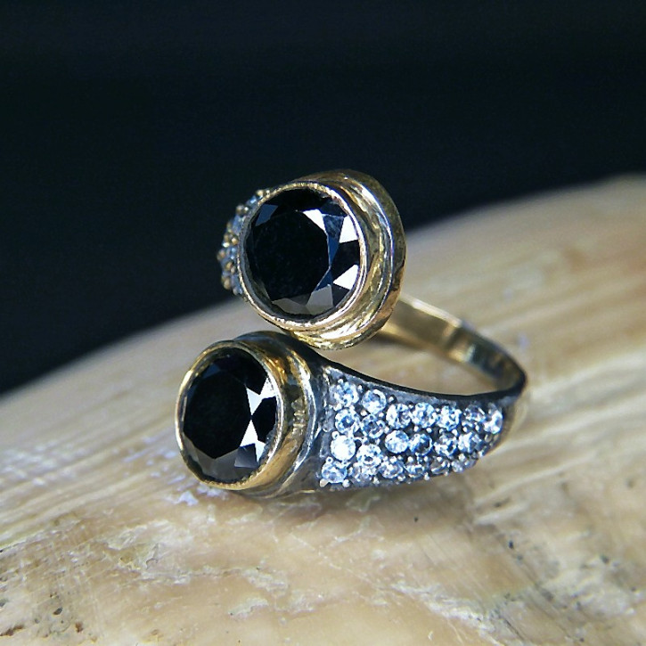 Silberring Teilvergoldet mit Granat W17 bis 17,5