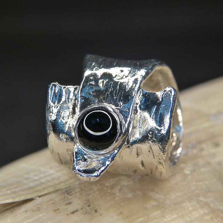 Silberring mit Onyx oder Amethyst Größe 54 (Ø ca. 17,2 mm) / Onyx