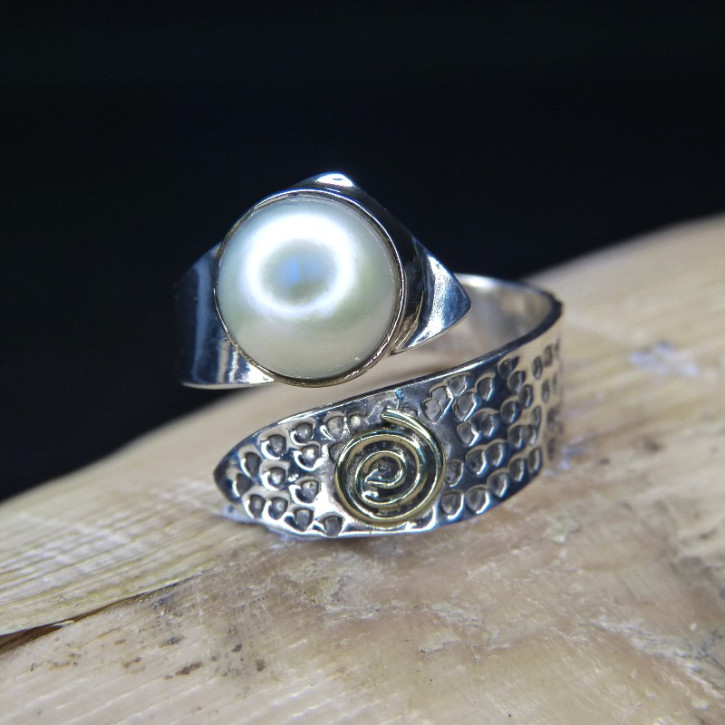Silberring mit Perle W56 bis 62
