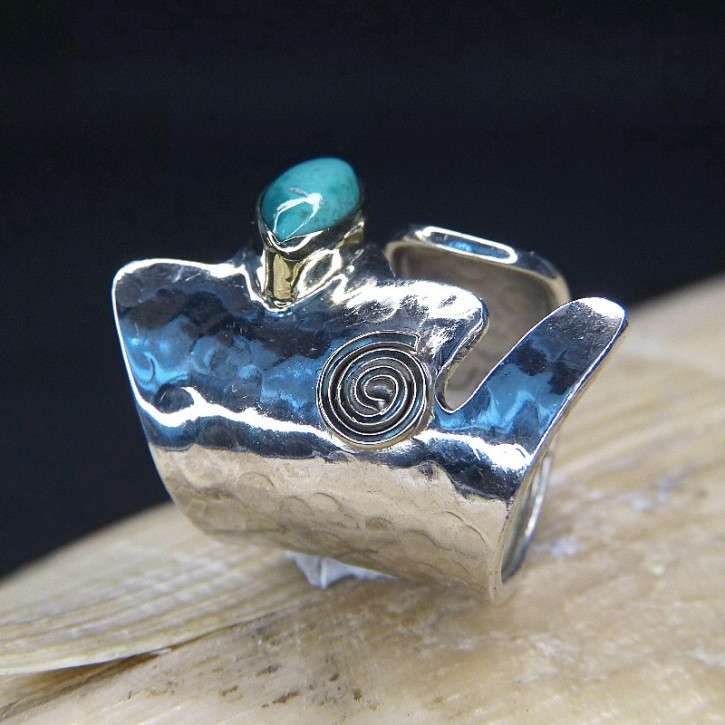 breiter Silberring mit Stein oder Perle Größe 55 (Ø ca. 17,5 mm) / Türkis