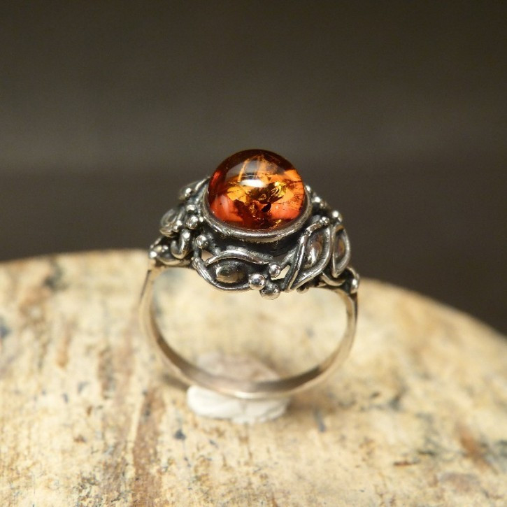 Silberring mit Bernstein Größe 57 (Ø ca. 18,2 mm)