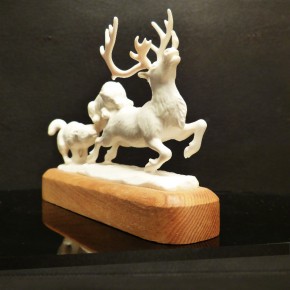 Jagdszene Rentier mit Wölfen