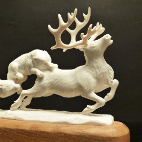 Jagdszene Rentier mit Wölfen