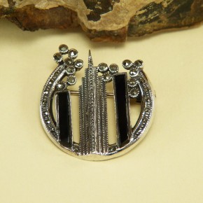 Brosche Art Deco Silber mit Emaille