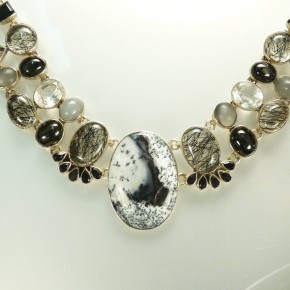 Silber-Collier mit Jaspis und Bergkristall