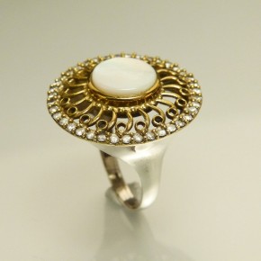 Silberring mit Perlmutt u. Weißtopas W20