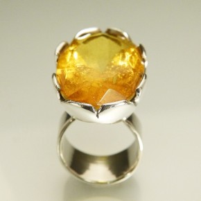 XL Silberring mit facettiertem Bernstein  W19