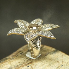 Seesternring mit Rauch- und Weißtopas W18