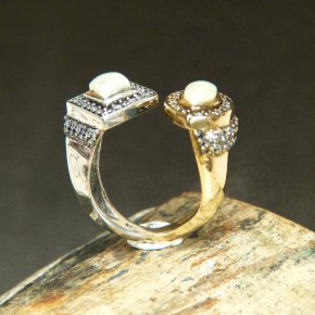 Silberring mit Weißtopas und Perlen W18-20