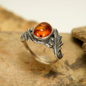 Silberring 925/- mit Bernstein W 56