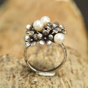 Silberring mit Swarovski-Perlen Größe 55 (Ø ca. 17,5 mm)
