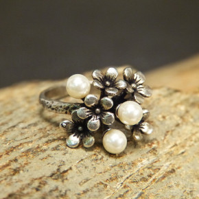 Silberring mit Swarovski-Perlen Größe 53 (Ø ca. 16,9 mm)
