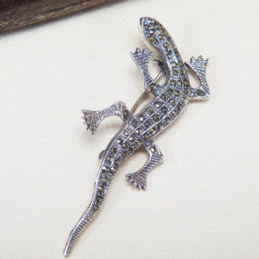 Silberbrosche "Eidechse" mit Markasit