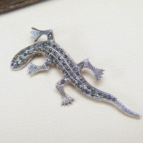 Silberbrosche "Eidechse" mit Markasit