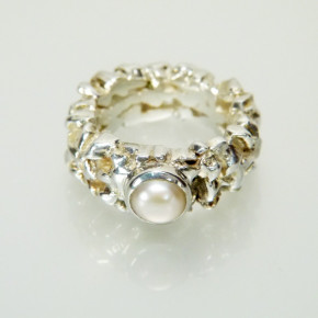 massiver Silberring "Nuggets" mit Perle W17,5