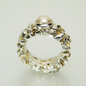 massiver Silberring "Nuggets" mit Perle W17,5