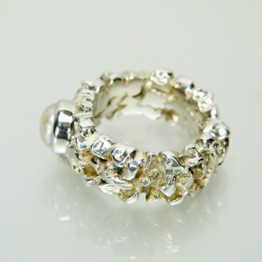 massiver Silberring "Nuggets" mit Perle W17,5