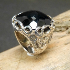 auffälliger Silberring mit facettiertem Onix W 18,5