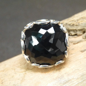 auffälliger Silberring mit facettiertem Onix W 18,5