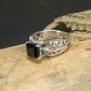 Silberring mit schwarzem Onix Größe 57 (Ø ca. 18,2 mm)