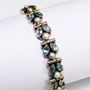 Silberarmband mit Blautopas und Zuchtperlen