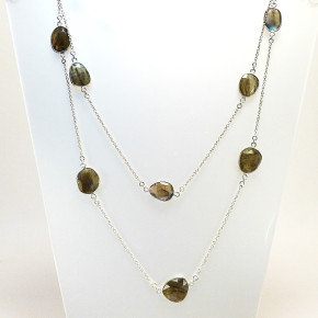 lange Silberkette 100 cm mit Labradorit