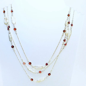 lange Silberkette 140 cm mit Granat und SWP