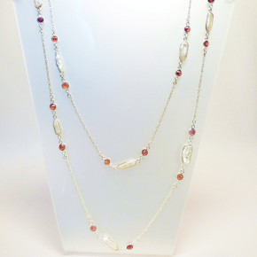 lange Silberkette 140 cm mit Granat und SWP