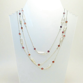 lange Silberkette 140 cm mit Granat und SWP