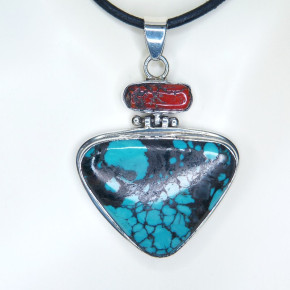 Anhänger 925/- mit Türkis und Wurzelkoralle